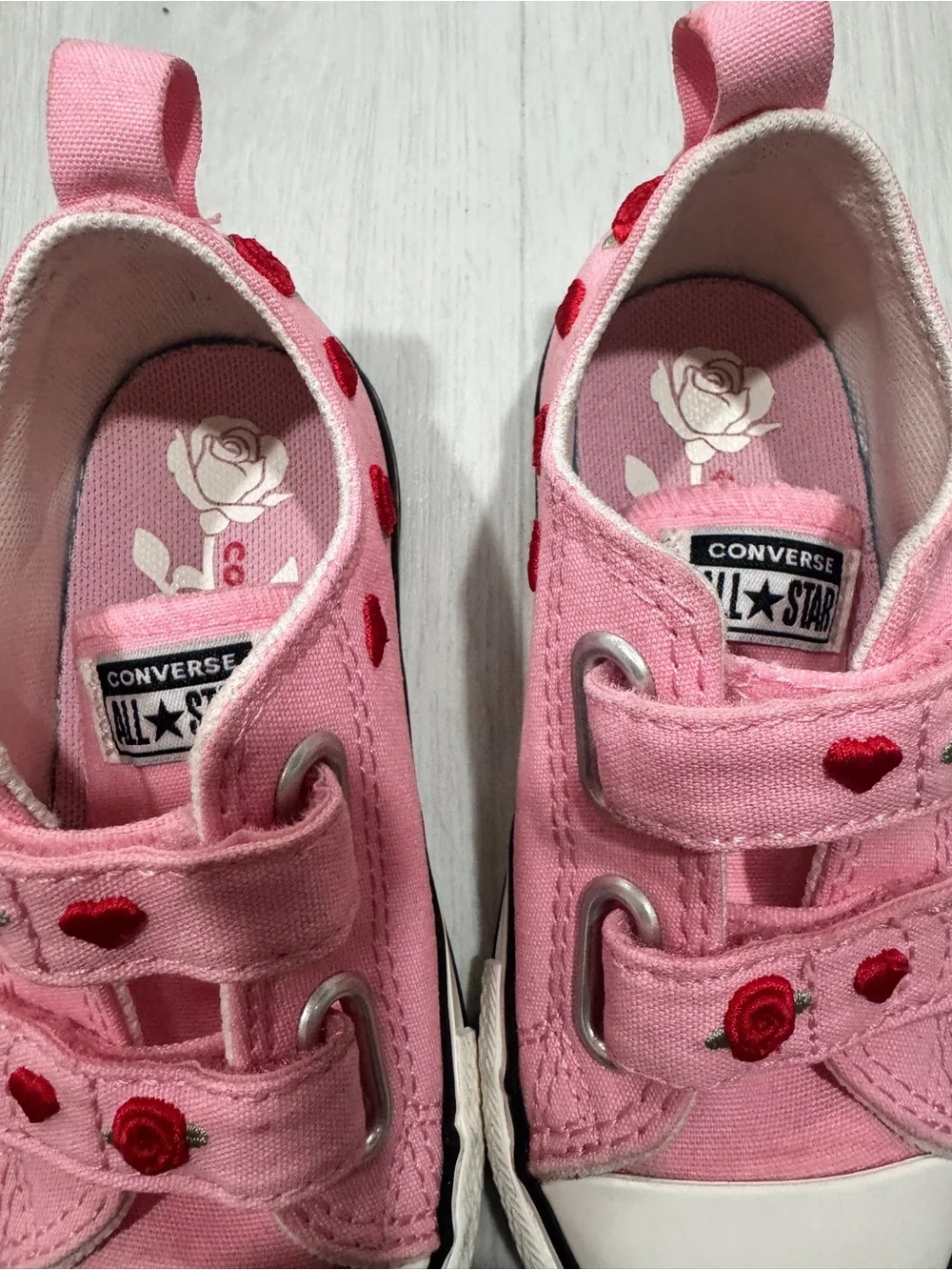 Converse Kids Pink Canvas Heart Strap Sneakers